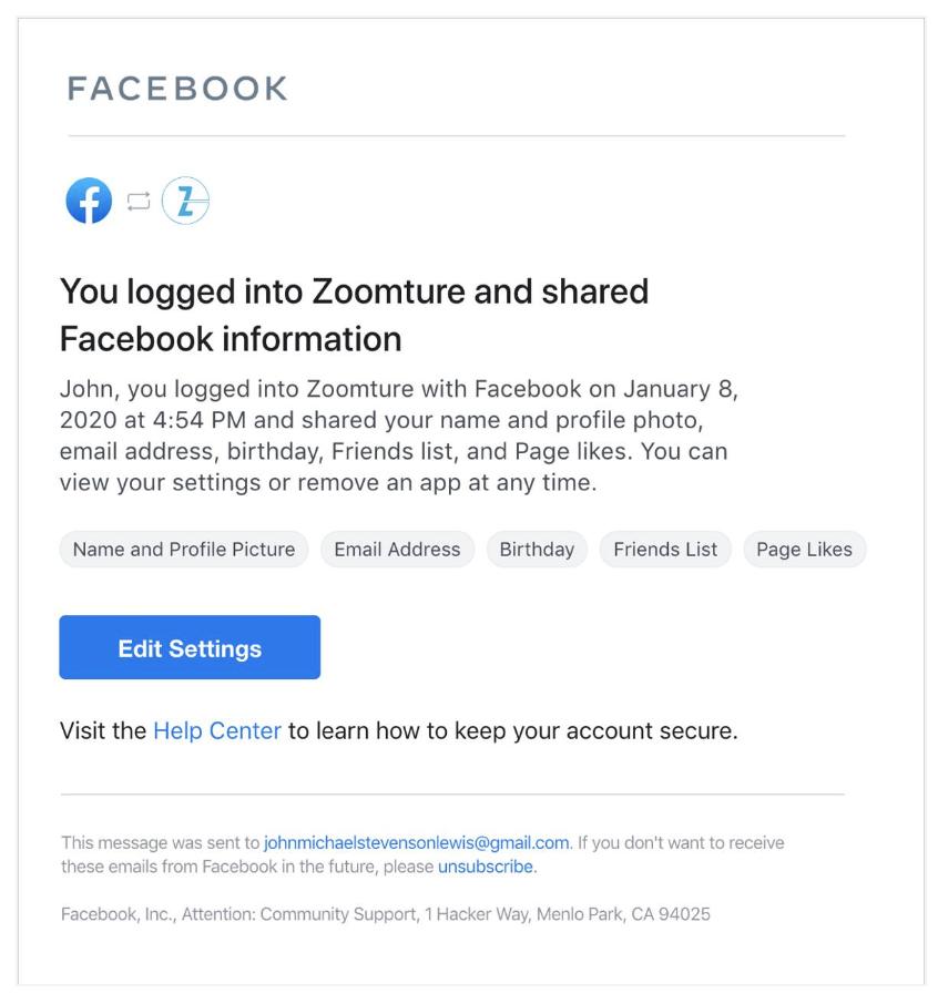 Logowanie przez stronę trzecią Facebook przypomina użytkownikom o połączonych kontach